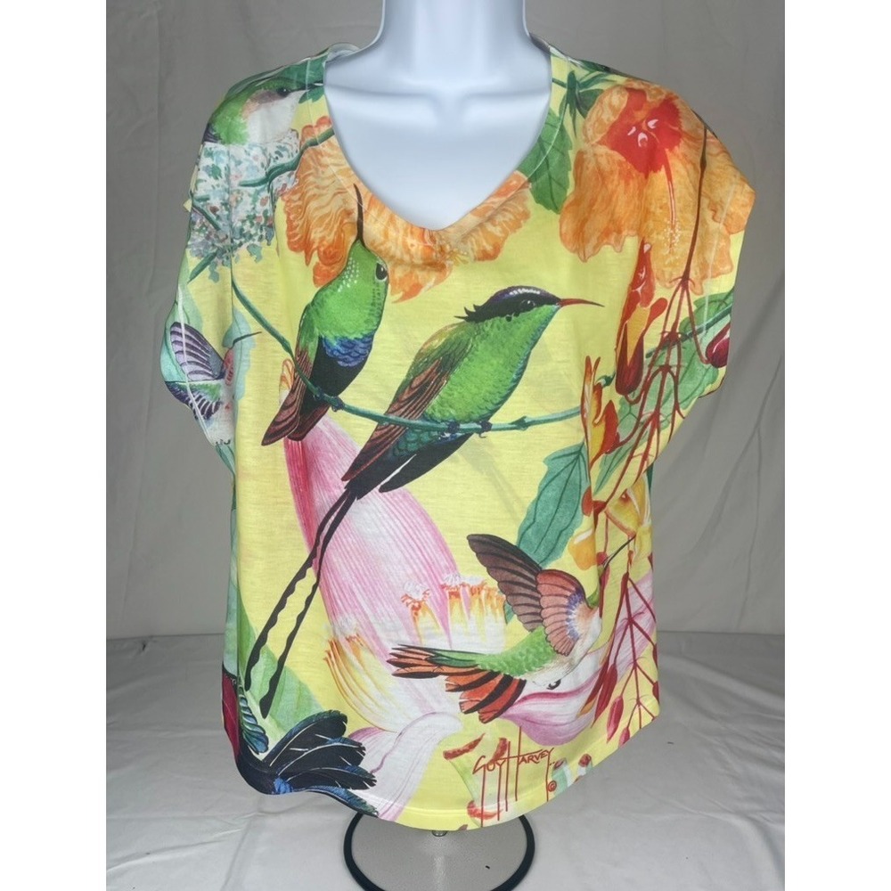 Guy Harvey Womens Small Tropical Hummingbird Print Shirt Fishing shirt